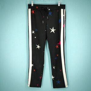 Pam & Gela Size Small S Black Star Print Crop Pull On Stretch Track Pants